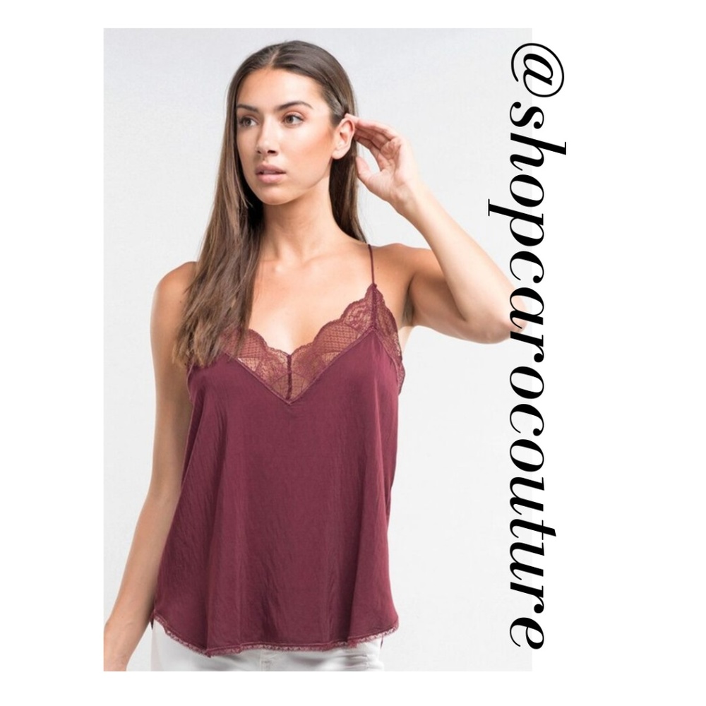 LOVESTITCH Lingerie Inspired Camisole Strappy Tank, NWT - BURGUNDY